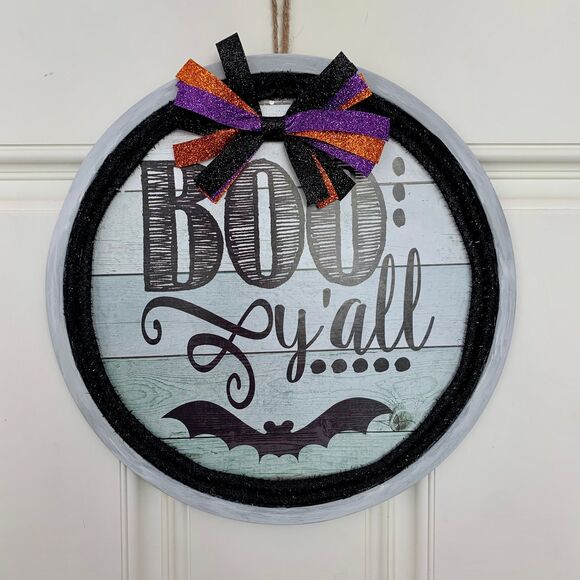 Halloween Boo Yall Door Hanger: Bat & Glitter Ribbon Decor - Picture 5 of 7